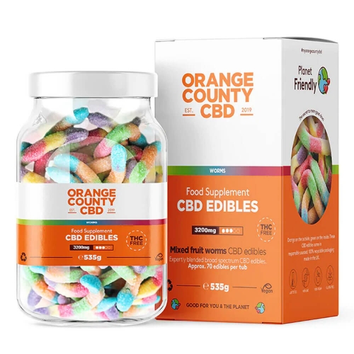 Orange County CBD-Gummibärchen in Wurmform, 70 Stück, 3200 mg CBD, 535 g
